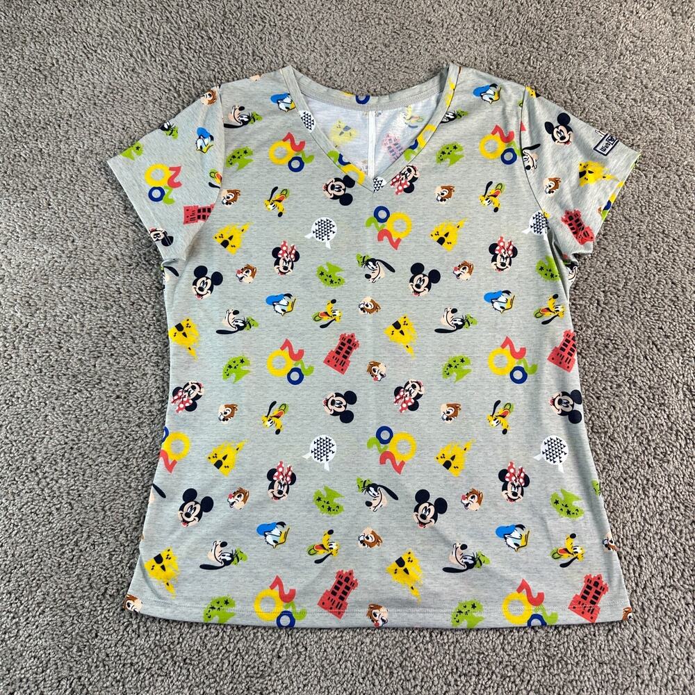 Disney Shirt Womens Extra Large Gray AOP 2020 Magic Kingdom Cast V Neck Ladies - Picture 1 of 12